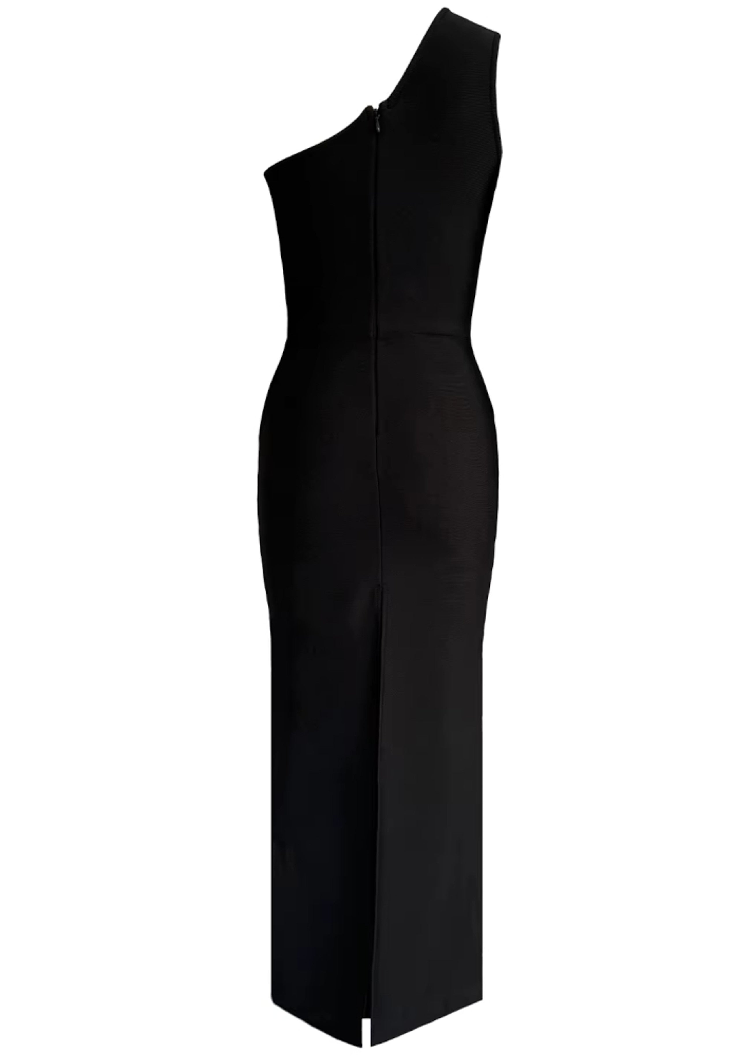 Wiebke One Shoulder Crystal Floral Detail Maxi Dress In Black