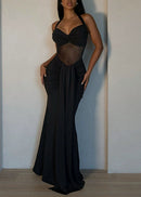 Adhra Halterneck Draped Maxi Dress In Black