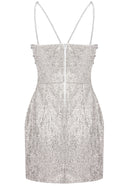 Saelyra Crystal Embellished Bustier Dress In Silver