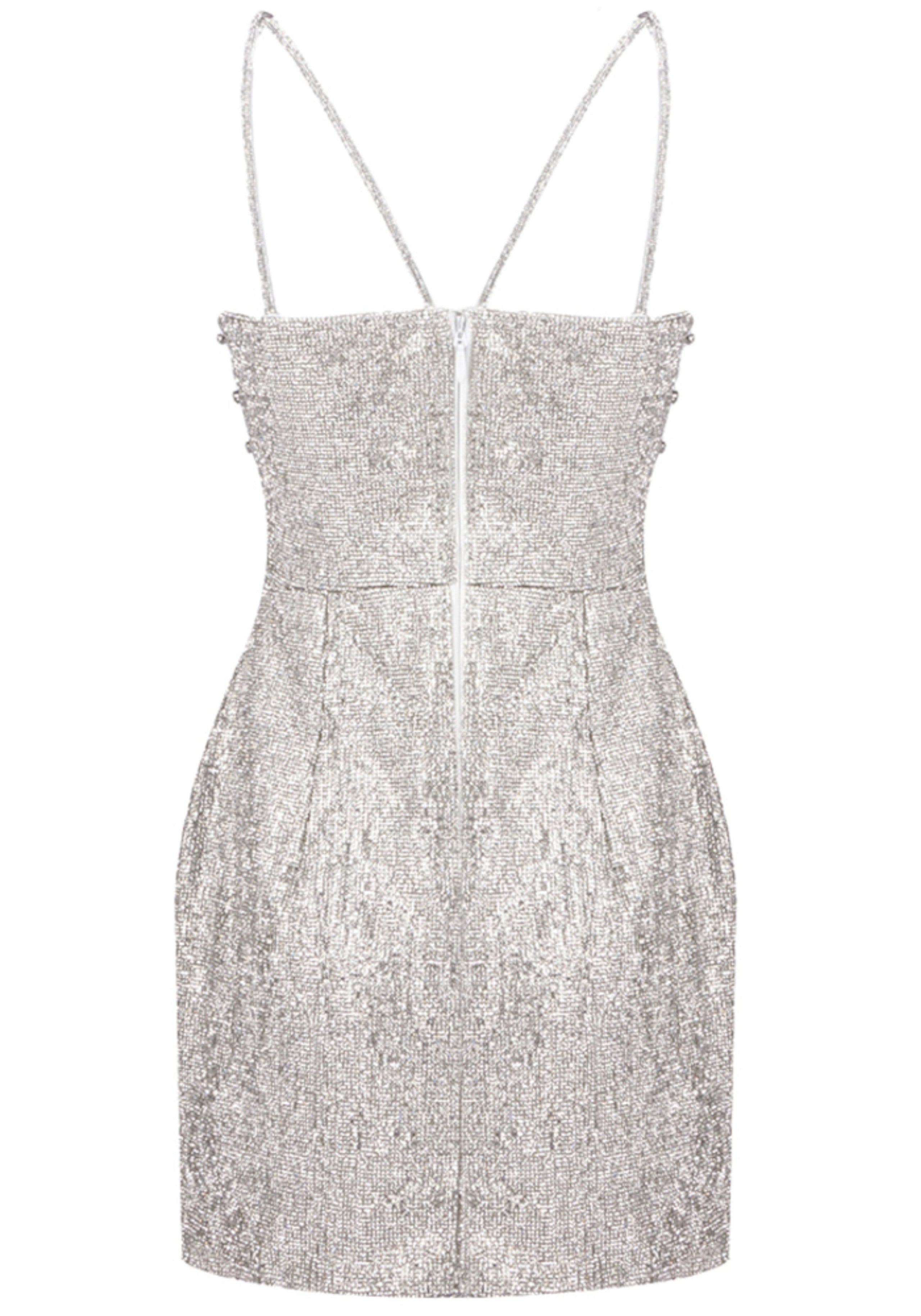 Saelyra Crystal Embellished Bustier Dress In Silver