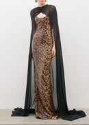 Vyron Cape Animal Print Maxi Dress