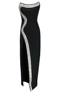 Adolfo Amber-Embellished Bandage Gown In Black