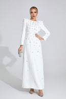 Bethel Long Sleeve Crystal A Line Maxi Dress In White