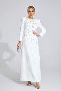 Bethel Long Sleeve Crystal A Line Maxi Dress In White