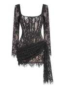 Taldrex Long Sleeve Lace Insert Corset Mini Dress In Black