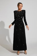 Bethel Long Sleeve Crystal A Line Maxi Dress In Black