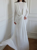 Drynthos Long Sleeve Draped Design Maxi Dress In White