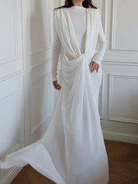 Drynthos Long Sleeve Draped Design Maxi Dress In White