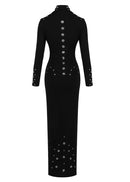 Brythis Long Sleeved Studded Maxi Dress In Black
