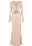 Damla Long Sleeve Sequin Two Piece Maxi Dress In Ivory