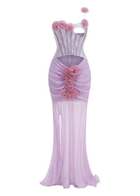 Isoclinal One Shoulder Floral Maxi Dress In Lavender