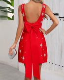 Rayner Crystal Bow Detail Backless A Line Mini Dress In Red