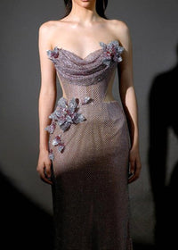 Nazra Strapless Floral Sparkly Maxi Dress In Pink