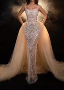 Eorland Strapless Pearl Sequin Maxi Dress In Nude