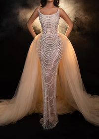 Eorland Strapless Pearl Sequin Maxi Dress In Nude