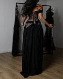 Koryden Off Shoulder Lace Split Maxi Dress