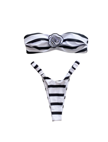 Abdiel Stripe Flower Bikini Two Piece Set