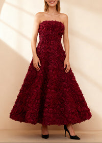 Ionocraft Strapless Floral A Line Midi Dress In Red