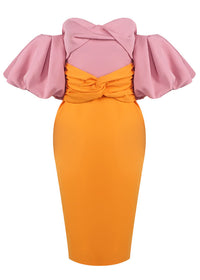 Dzhokar Puff Sleeve Bardot Midi Dress