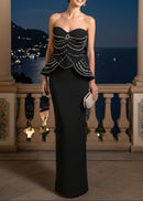 Incandor Strapless Crystal Embellished Corset Maxi Dress In Black