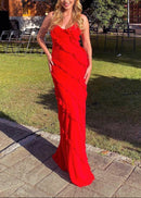 Kafele Wavy Slit Maxi Dress In Red