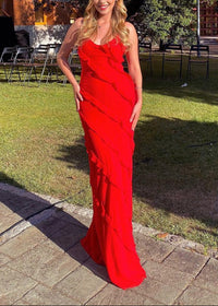 Kafele Wavy Slit Maxi Dress In Red