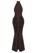 Ooyu Halter Draped Backless Maxi Dress In Brown