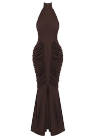 Ooyu Halter Draped Backless Maxi Dress In Brown