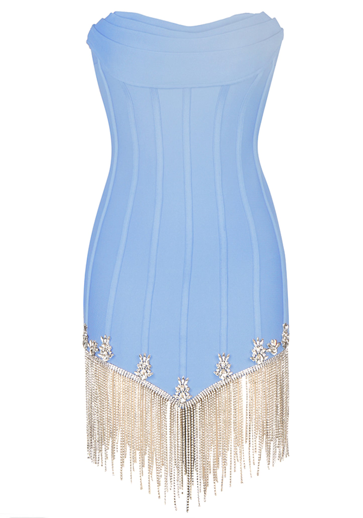 Balius Strapless Crystal Tassel Dress In Light Blue