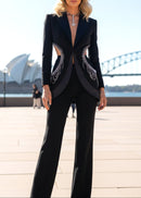 Olaniyi Long Sleeve Crystal Cutout Detail Suit In Black