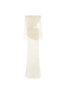Cryxel Off-Shoulder Draped Mesh Maxi Dress In White