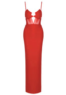 Phelia Mesh Insert Maxi Dress In Red
