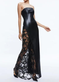 Laisha Faux Leather Lace Maxi Dress In Black
