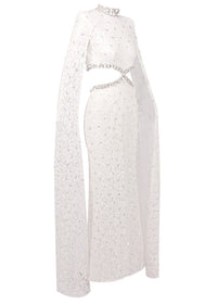 Olujimi Cape Sleeve Crystal Lace Maxi Dress
