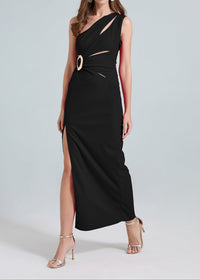 Nebraska One-Shoulder Cutout Side Slit Maxi Dress In Black