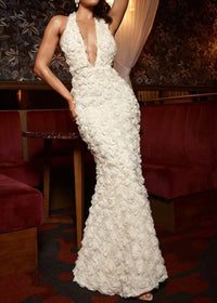 Akuji Halter Floral Maxi Dress In White