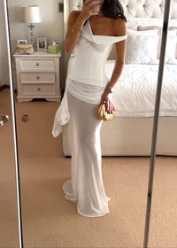 Ryron One Shoulder Corset Draped Maxi Dress In White