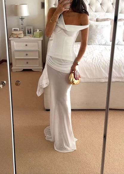 Ryron One Shoulder Corset Draped Maxi Dress In White