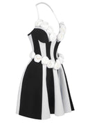 Ebrar 3D Flower Splicing Strapless Lace-Up Mini Dress