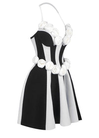 Ebrar 3D Flower Splicing Strapless Lace-Up Mini Dress