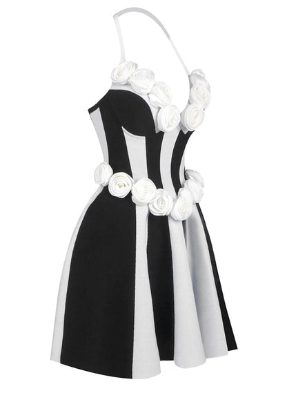 Ebrar 3D Flower Splicing Strapless Lace-Up Mini Dress