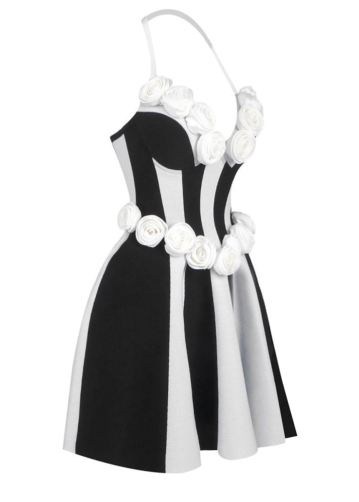 Ebrar 3D Flower Splicing Strapless Lace-Up Mini Dress