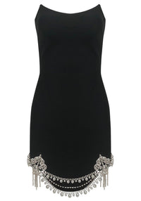 Nawkaw Strapless Crystal Hem Mini Dress In Black