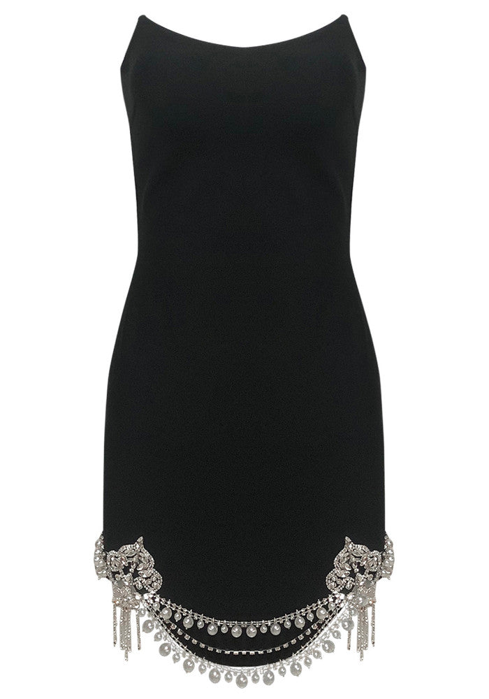 Nawkaw Strapless Crystal Hem Mini Dress In Black