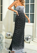 Clytie Strapless Pearl Embellished Maxi Dress In Black