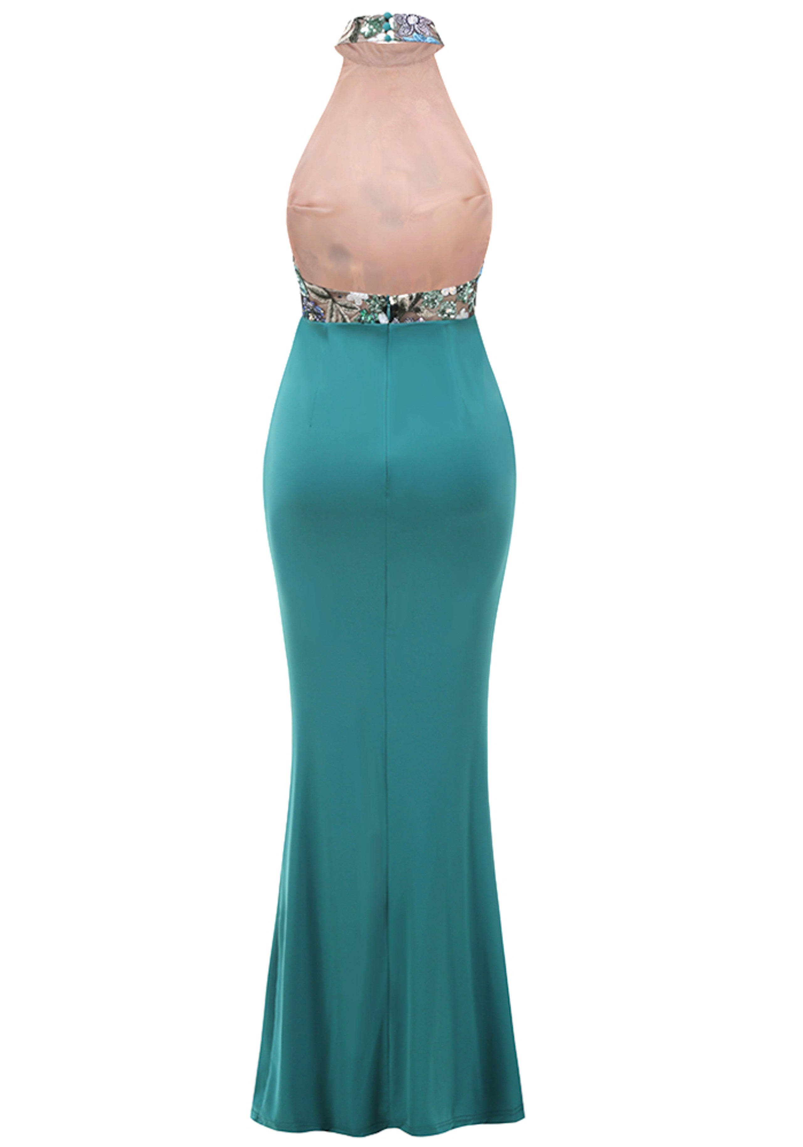 Kyxara Halter Floral Sequin Embroidered Maxi Dress In Green Night Novas Kyxara Halter Floral Sequin Embroidered Maxi Dress In Green Night Novas