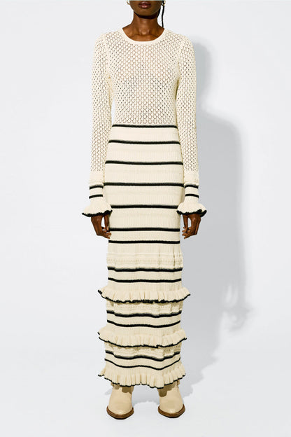 Engel Knit Stripe Frill Midi Dres