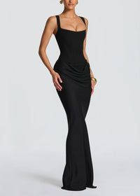 Feyza Corset Draped Maxi Dress In Black