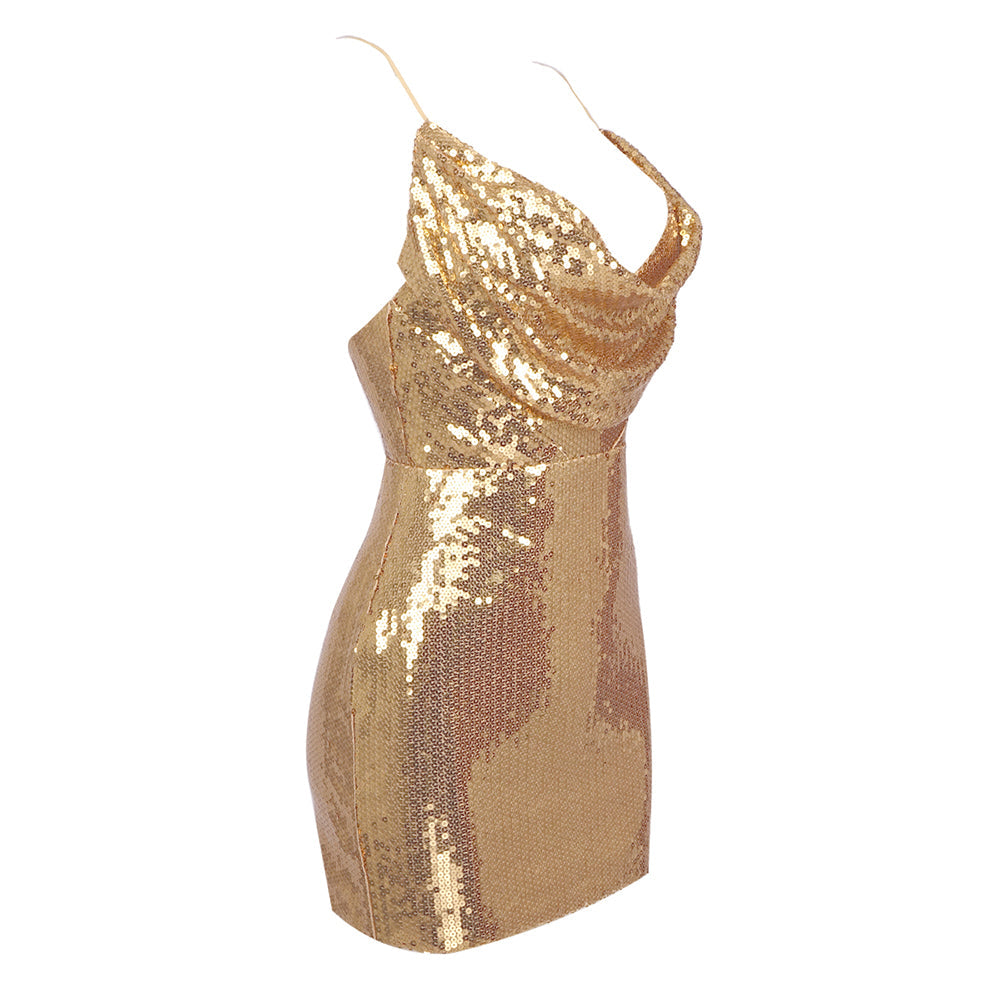 Leroy Draped Sequined Tulle Mini Dress In Gold