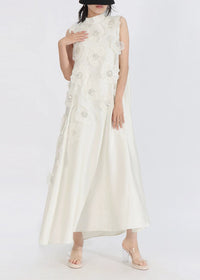 Theoline Sleeveless Floral-Applique Midi Dress In Apricot